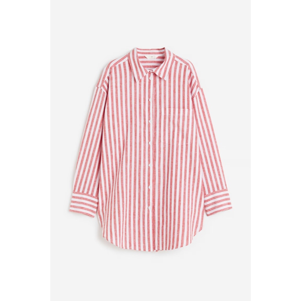 H&M Linen-Blend Shirt in Red Stripe